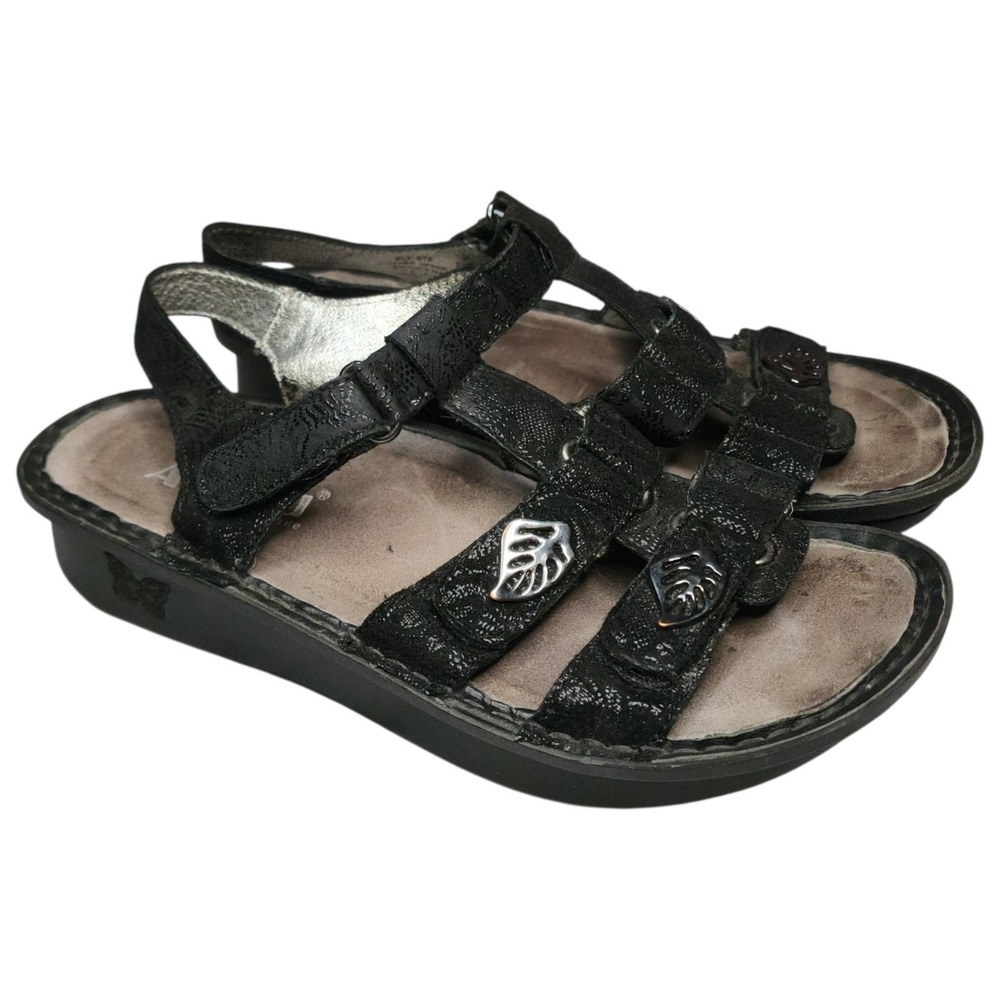 Alegria Womens Kleo Sandals Size 6.5 - 7 Leaf Black Metallic Leather Strappy